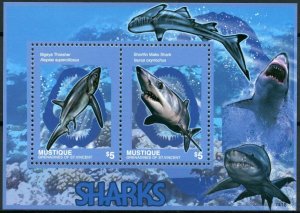 Mustique Grenadines St Vincent 2014 MNH Sharks 2v S/S II Marine Fish Mako