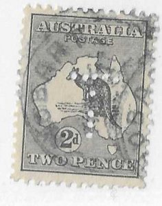Australia Sc #2  2p gray with a 'T' perfin  used VF