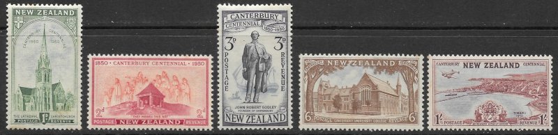 New Zealand 1950 Sc#274/278 CENTENARY OF CANTERBURY DISTRICT Set (5) MH