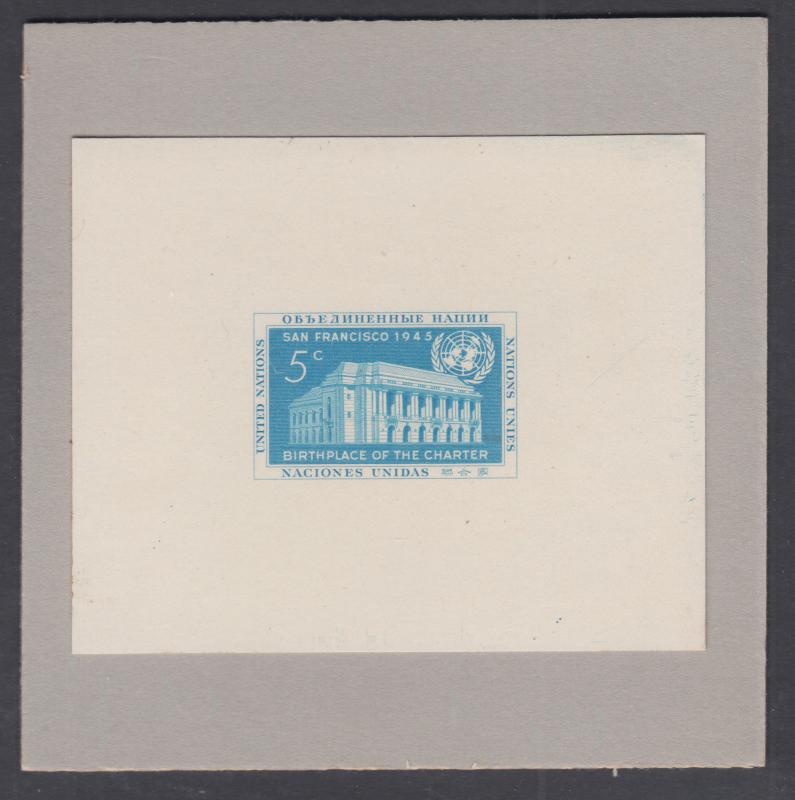 United Nations Sc 12TC mint. 1952 5c UN Charter, light blue TCP, UNIQUE