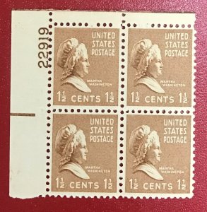 1938 US Scott 805 MNH Plate block 1 1/2 cent Martha Washington Lot 1082