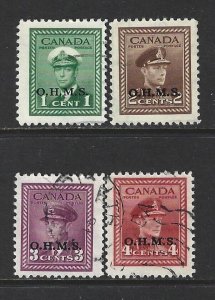 CANADA - #O1-#O4 - KING GEORGE VI WAR ISSUE OHMS OVERPRINT USED SET