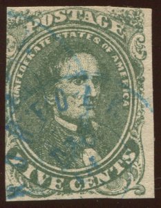 Confederate States 1 Used Stamp with Blue Dated Norfolk (VA) Cancel BX5193