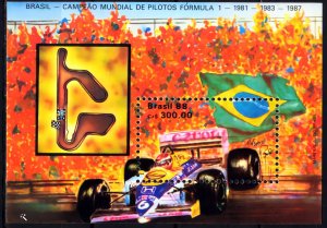 BRAZIL 1988 Sc#2130 BRAZILIANS AS FORMULA 1 WORLD CHAMPIONS 81/83/87 S/S (1) MNH
