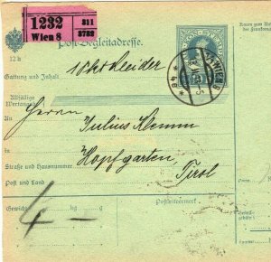 Austria-Hungary Postage Due *HOPFGARTEN* Begleitadresse 1913 {Samwells} AA313