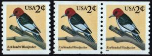 SC#3045 2¢ Red-headed Woodpecker Coil Single & Pair (1999) MNH