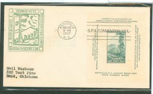 US 797 1937 10c Great Smoky Mountain Souv. Sheet On an addressed (typed) FDC with a cachet from an Unknown Publisher