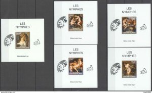 Lx036 Imperf 2014 Central Africa Erotic Nude Art Nymphs !!! Uv Cardboard 5Bl Mnh