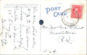 Jamaica 1d KGV 1938 Cross Road, Jamaica PPC to Middletown, R.I. Ink spot at c...