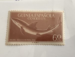 Spanish Guinea 1954 Scott 336 MH - 60c, colonial stamp day, shark