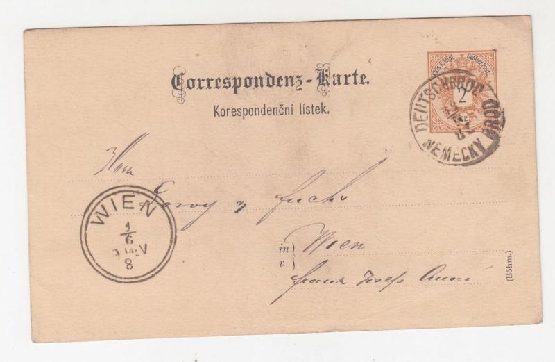 AUSTRIA, 1882 2k. Postal Card, (Bohm), DEUTSCHBROD, NEMECKY BROD to Vienna