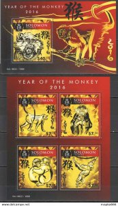 2015 Solomon Islands Year Of The Monkey Animals Art #3496-3500 1+1 ** Ls481