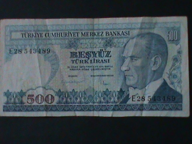 ​TURKEY-1984-CENTRAL BANK LAW OCAK-14-$500 LIRA-CIR-VF40 YEARS OLD-WATER MARK