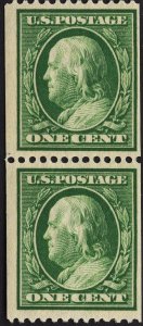 US #348 One Cent Green Franklin Coil Pair MINT NH SCV $225