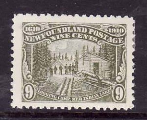 Newfoundland-Sc #94- id 7-unused,og,hinged-9c olive green-Logging-1910-