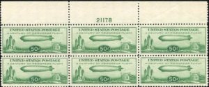 US C18 Airmail VF NH Top with Few Natural Gum Bends Plate Block