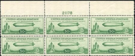 US C18 Airmail VF NH Top with Few Natural Gum Bends Plate Block