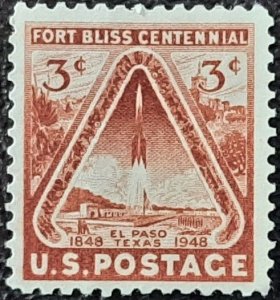 US Scott # 976; 3c Fort Bliss from 1948; used, uncancelled;; VF centering