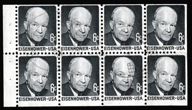 SC# 1393a - (6c) - Eisenhower, dark blue gray, used bklt pane of 8