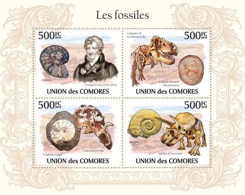 COMOROS - 2010 - Fossils - Perf 4v Sheet - Mint Never Hinged