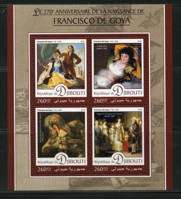 DJIBOUTI 2016  270th BIRTH ANNIVERSARY OF FRANCISCO GOYA SHEET MINT NH