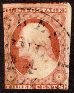 1851, US 3c, Washington, Used, Sc 10