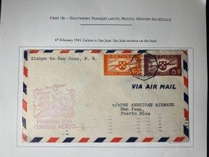 1941 Portugal FAM 18 FFC Airmail Cover Lisbon to San Juan Puerto Rico