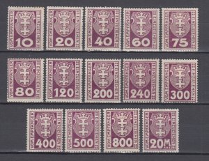 1921 Danzig German Occupation  Full Set  Portomarken Michel 1/14 MH