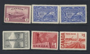 6x Canada Mint $1.00 Stamps #273 2x #302 #321 #411 #465b MH Guide Value= $150.00