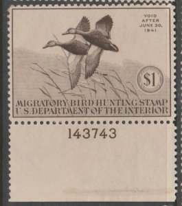 U.S. Scott Scott #RW7 Duck Stamp - Mint Plate Number Single