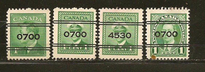 Canada King George VI Lot of 4 Different Numbered Precancels Used