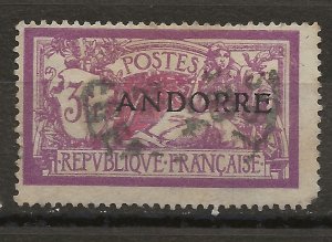 Andorra (French) 19 Y&T 20 Used VF 1932 SCV $125.00 (jr)