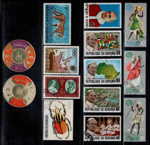 Burundi ~ Group of 14 Different Stamps ~ CTO, Mint & Unused...  MX