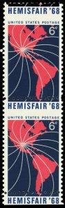 1340, MNH 6¢ Hemisfair RARE Misperfed Error Pair - Stuart Katz
