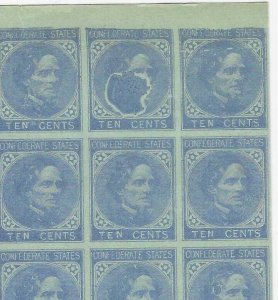 Confederate 10C Jeff Davis ALTERED PLATE REPRINT PART SHEET e BLOB on stamp
