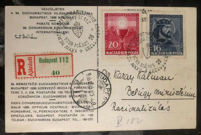 1938 Budapest Hungary Picture Postcard Cover Eucharistic International congress