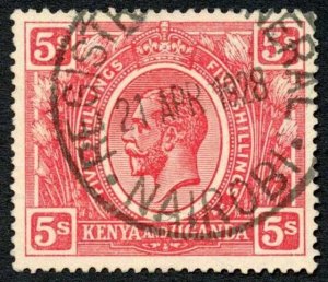 KUT SG92 KGV 5/- Carmine-red Wmk Sideways Fine Used cat 23 pounds