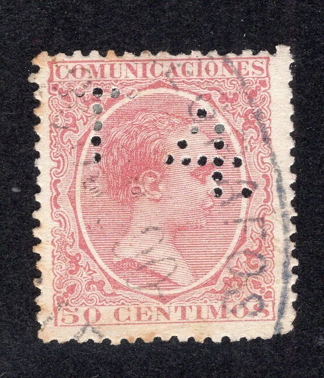 Spain 1889 50c rose Alfonso XIII, Scott 266 used with revenue cancel