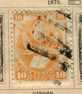 BOLIVIA; 1878 early classic Arms issue fine used 10c. value