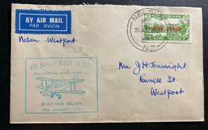 1932 Nelson New Zealand First Flight Airmail Cover FFC To Westport Sc#C4