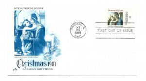 1939 Christmas 1981, Madonna, ArtCraft copy right tab single FDC