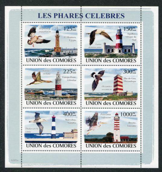 Comoro Islands #1033 Lighthouses & Birds MNH Sheet of 6, SCV $12.50 (LH44)