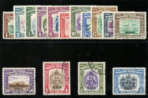 North Borneo 1945 BMA Overprints set complete VFU. SG 320-334. Sc 208-222