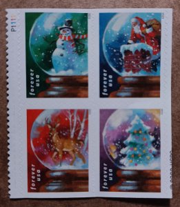 US #5816-19 #5819a (66c) Snow Globes MNH block of 4 plate #P1111 (2023)