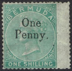 BERMUDA 1875 QV ONE PENNY ON 1/- PART GUM