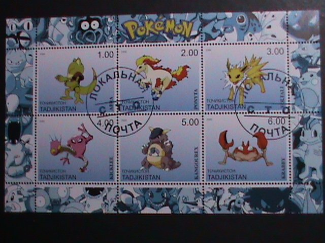 ​TAJIKISTAN -2000 LOVELY FAMOUS POKEMON FANCY POSTAL CANCEL CTO SHEET VF