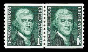 PCBstamps   US #1299 Coil Pair 2c(2x1c)Thomas Jefferson, MNH, (90)