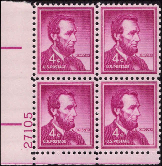 US #1036a ABRAHAM LINCOLN MNH LL PLATE BLOCK #27105 DURLAND .50¢