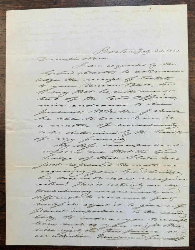 1851 US Stampless Folded Letter - Boston  (unfolded)