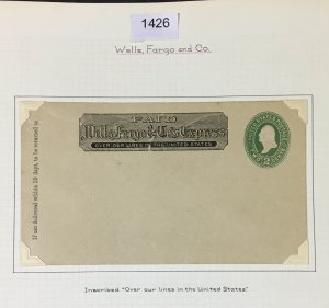 US # 1 WELLS FARGO 1893 COLUMBIAN UNUSED STATIONERY CAT. $ LOT #1426